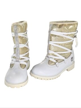 Timberland 4M Urban Apres Gold Glitter White Leather Sherpa Lined Winter Boots
